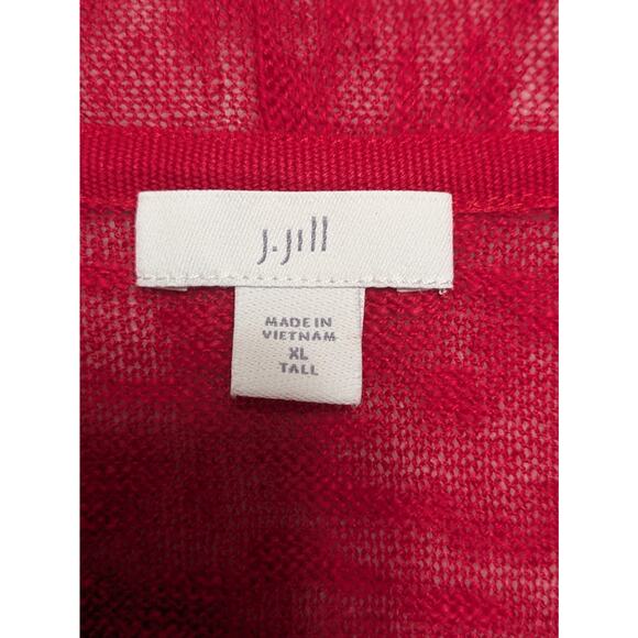 J. Jill Cardigan XL Tall Linen Cotton Red Knit Open Front Tunic Beachy Casual - Picture 4 of 9
